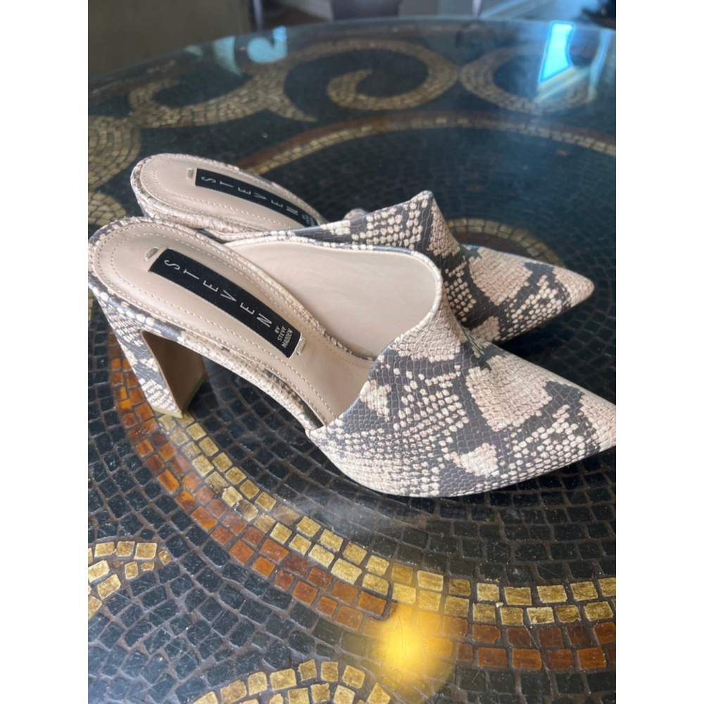 Steven Steve Madden Josette Mule Heels Womens 7.5 Snakeskin Pointed Toe Block He - Picture 4 of 7